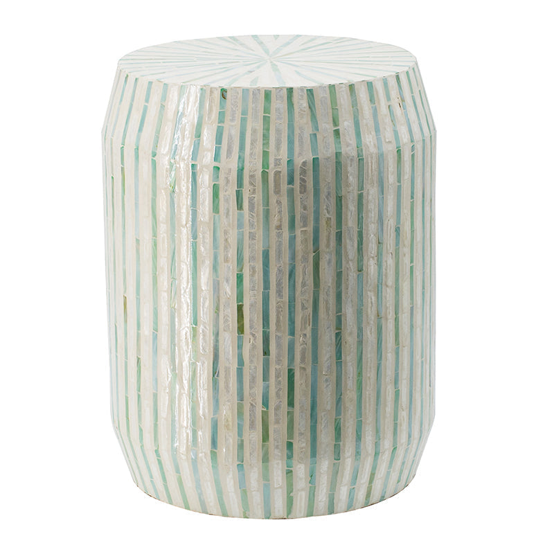 A&B Home 14" x 18" Bundle of 21 Round Cream and Green With Stripe Pattern Pedestal Stool