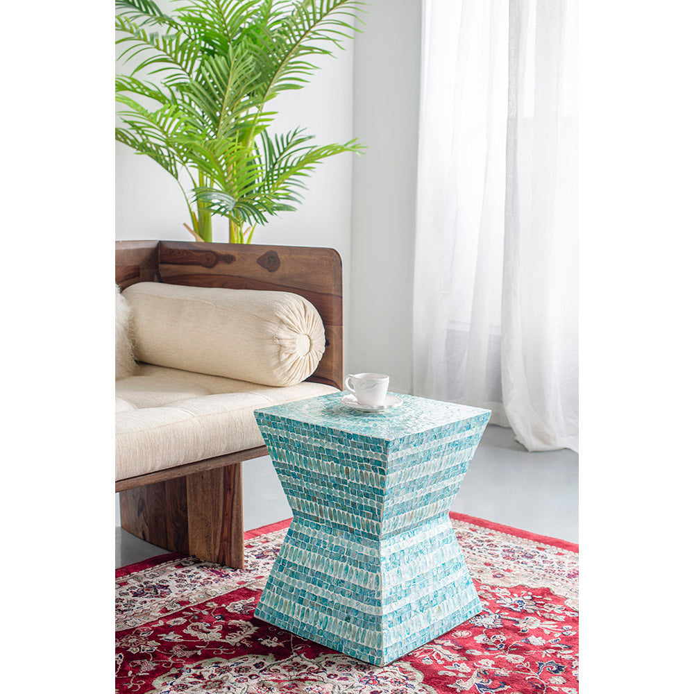 A&B Home 14" x 18" Bundle of 21 Square-Shaped Blue Capiz Pedestal Stool