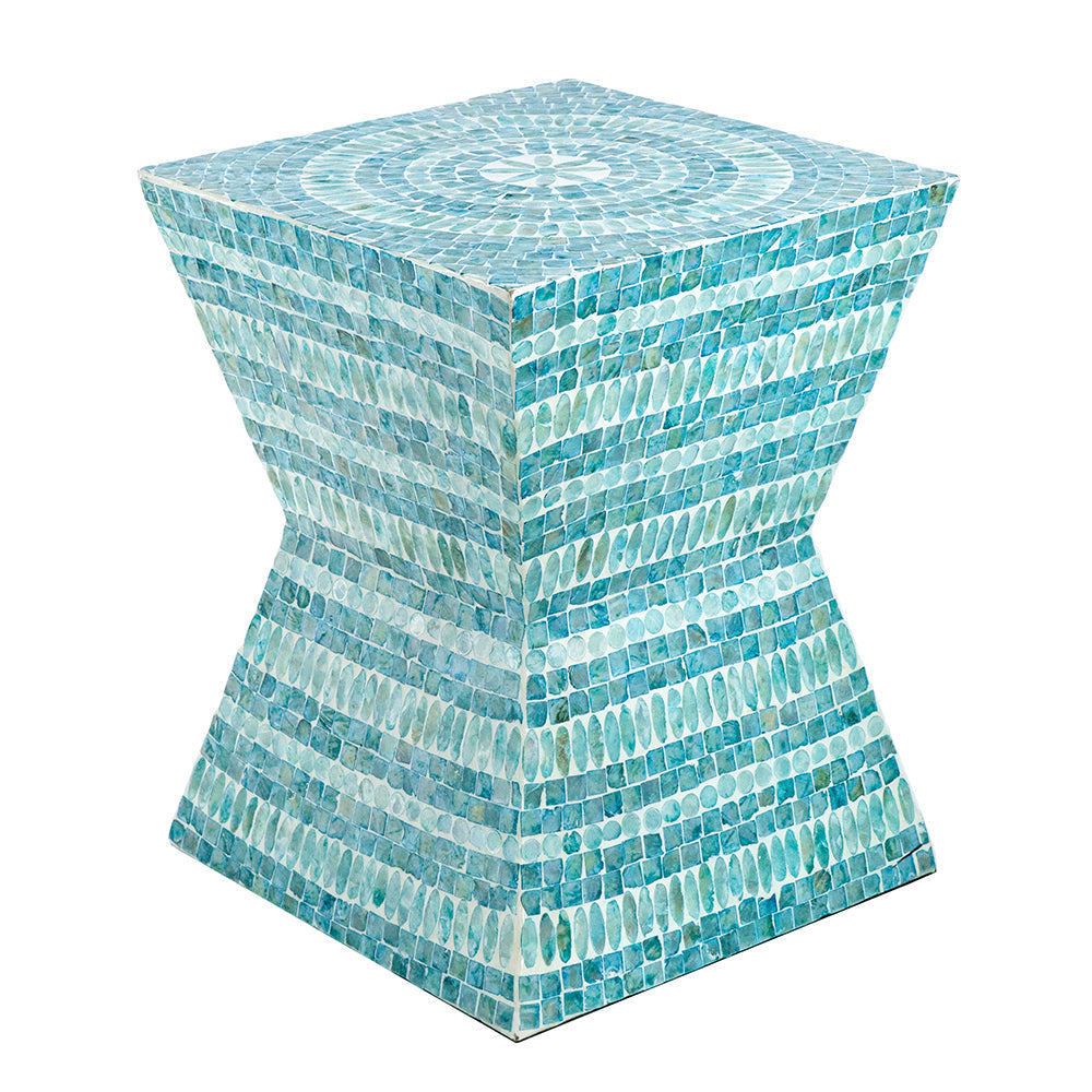 A&B Home 14" x 18" Bundle of 21 Square-Shaped Blue Capiz Pedestal Stool