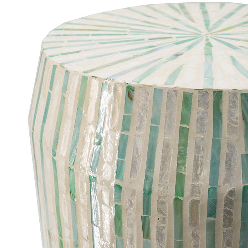 A&B Home 14" x 18" Bundle of 24 Round Cream and Green With Stripe Pattern Pedestal Stool