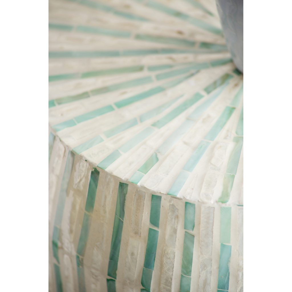 A&B Home 14" x 18" Bundle of 24 Round Cream and Green With Stripe Pattern Pedestal Stool