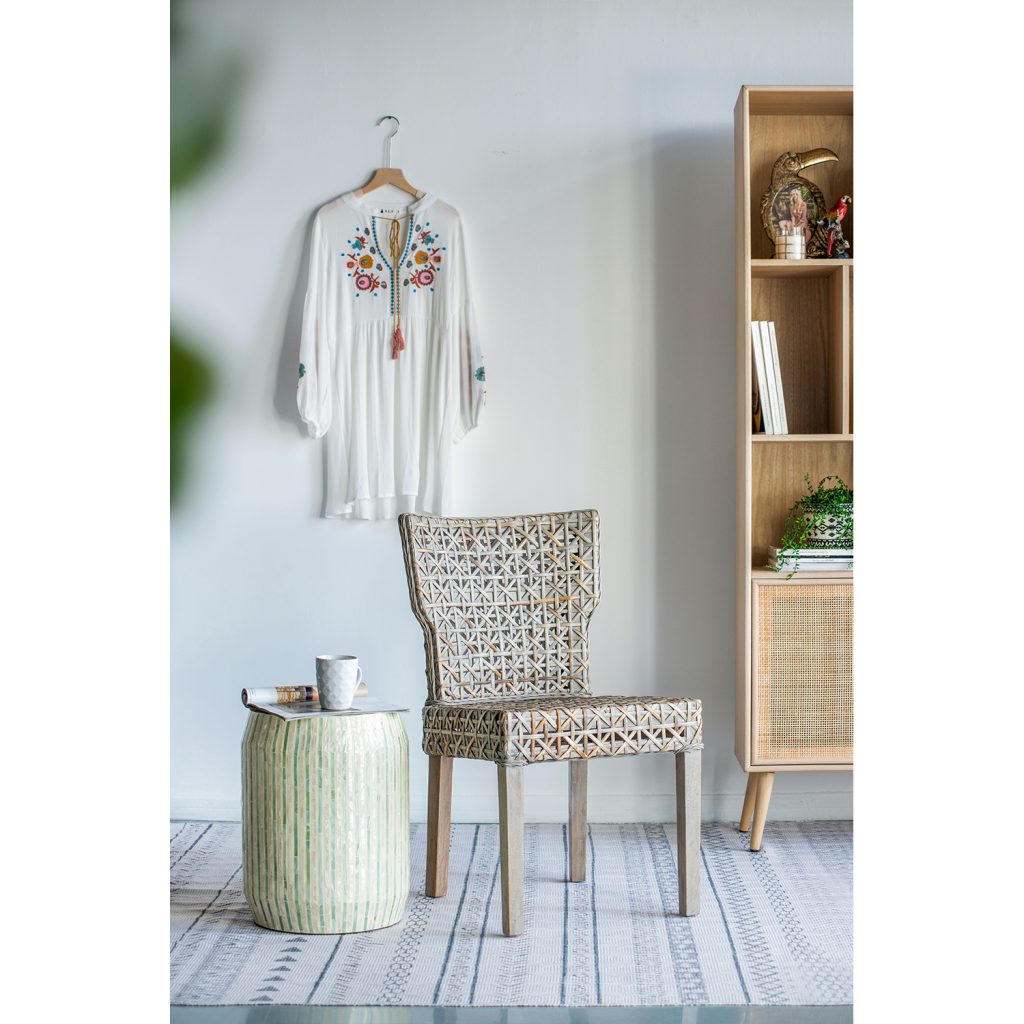 A&B Home 14" x 18" Bundle of 24 Round Cream and Green With Stripe Pattern Pedestal Stool