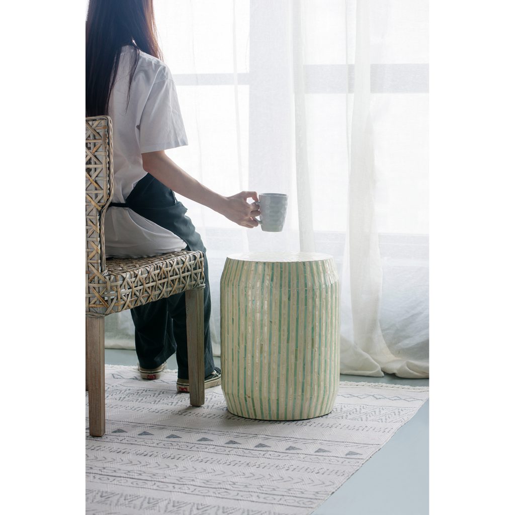 A&B Home 14" x 18" Bundle of 24 Round Cream and Green With Stripe Pattern Pedestal Stool