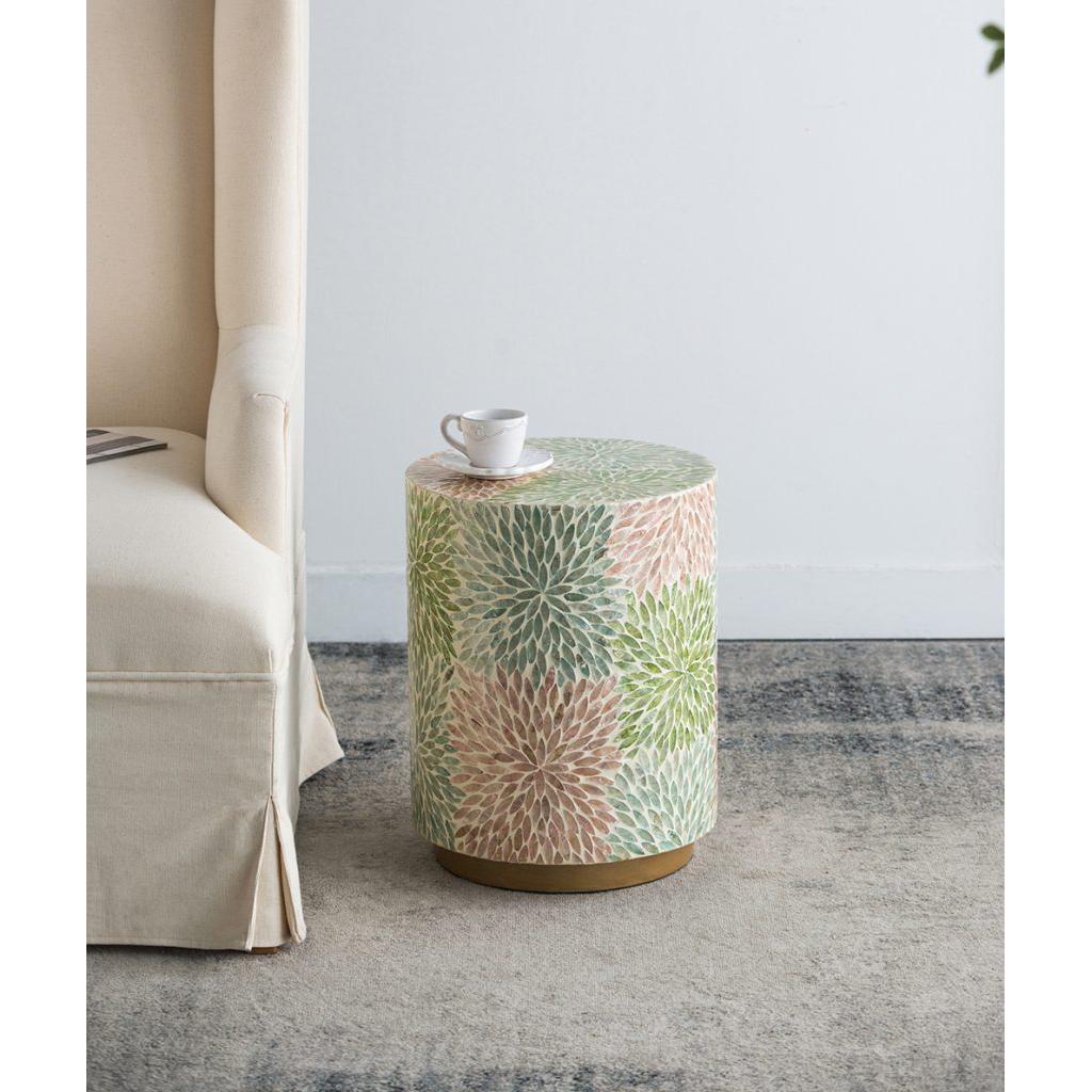 A&B Home 14" x 18" Bundle of 24 Round Green and Pink Capiz Pedestal Stool