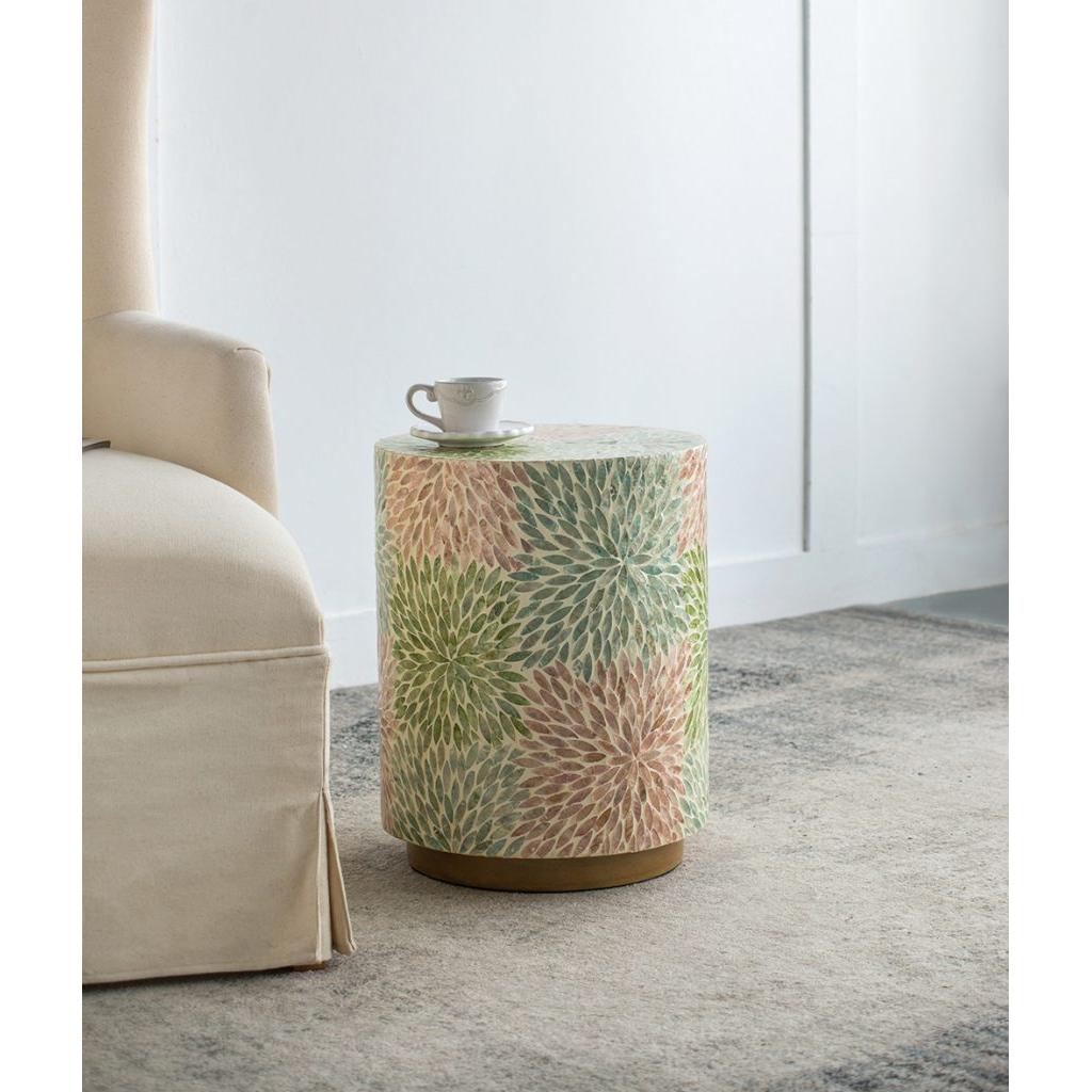 A&B Home 14" x 18" Bundle of 24 Round Green and Pink Capiz Pedestal Stool