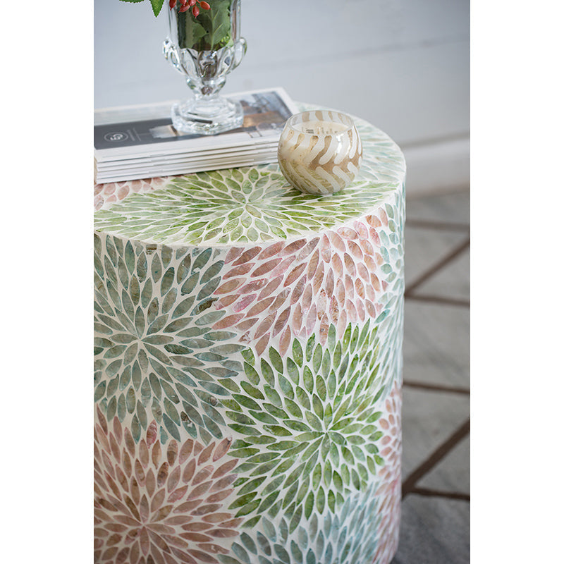 A&B Home 14" x 18" Bundle of 24 Round Green and Pink Capiz Pedestal Stool