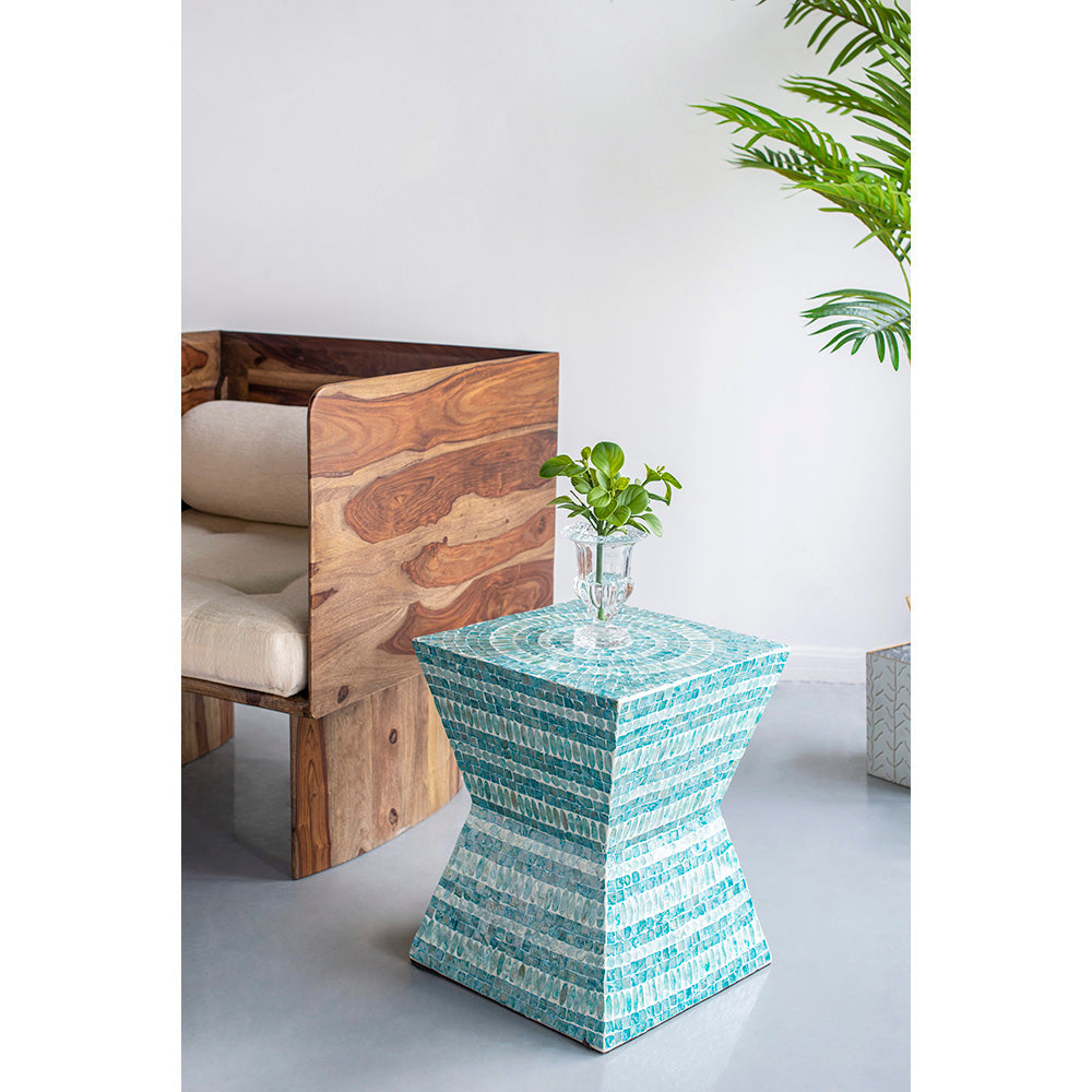 A&B Home 14" x 18" Bundle of 24 Square-Shaped Blue Capiz Pedestal Stool