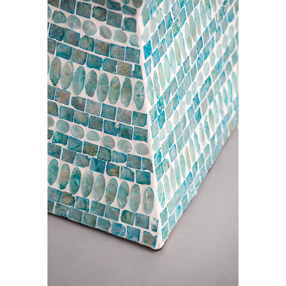 A&B Home 14" x 18" Bundle of 24 Square-Shaped Blue Capiz Pedestal Stool