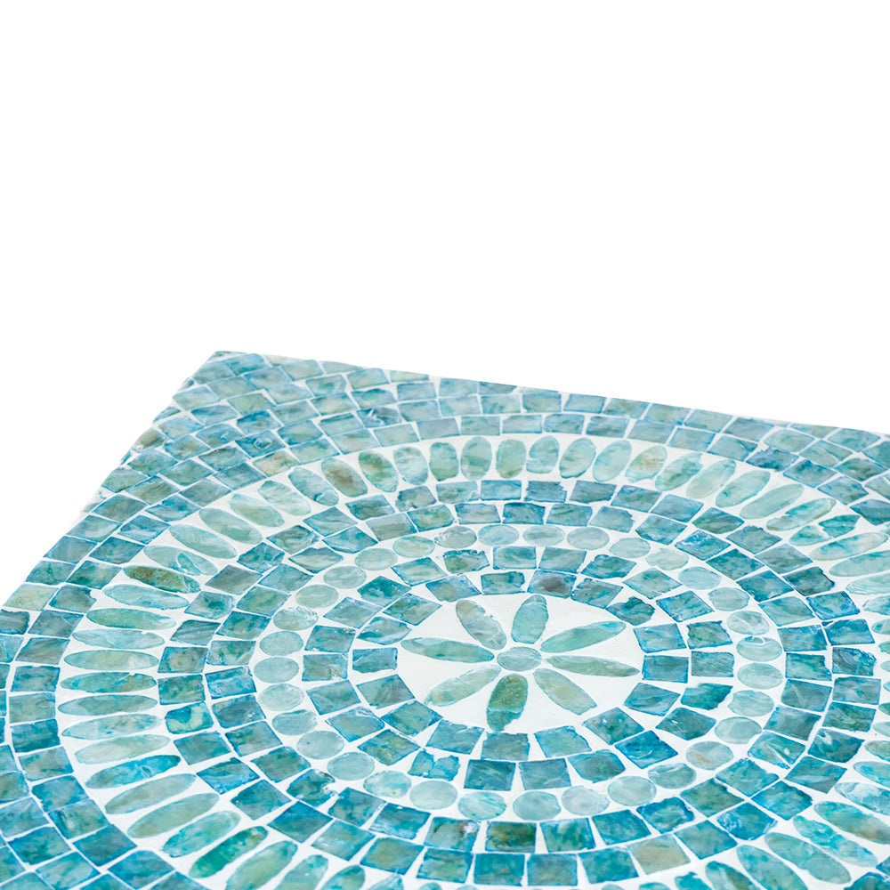 A&B Home 14" x 18" Bundle of 24 Square-Shaped Blue Capiz Pedestal Stool