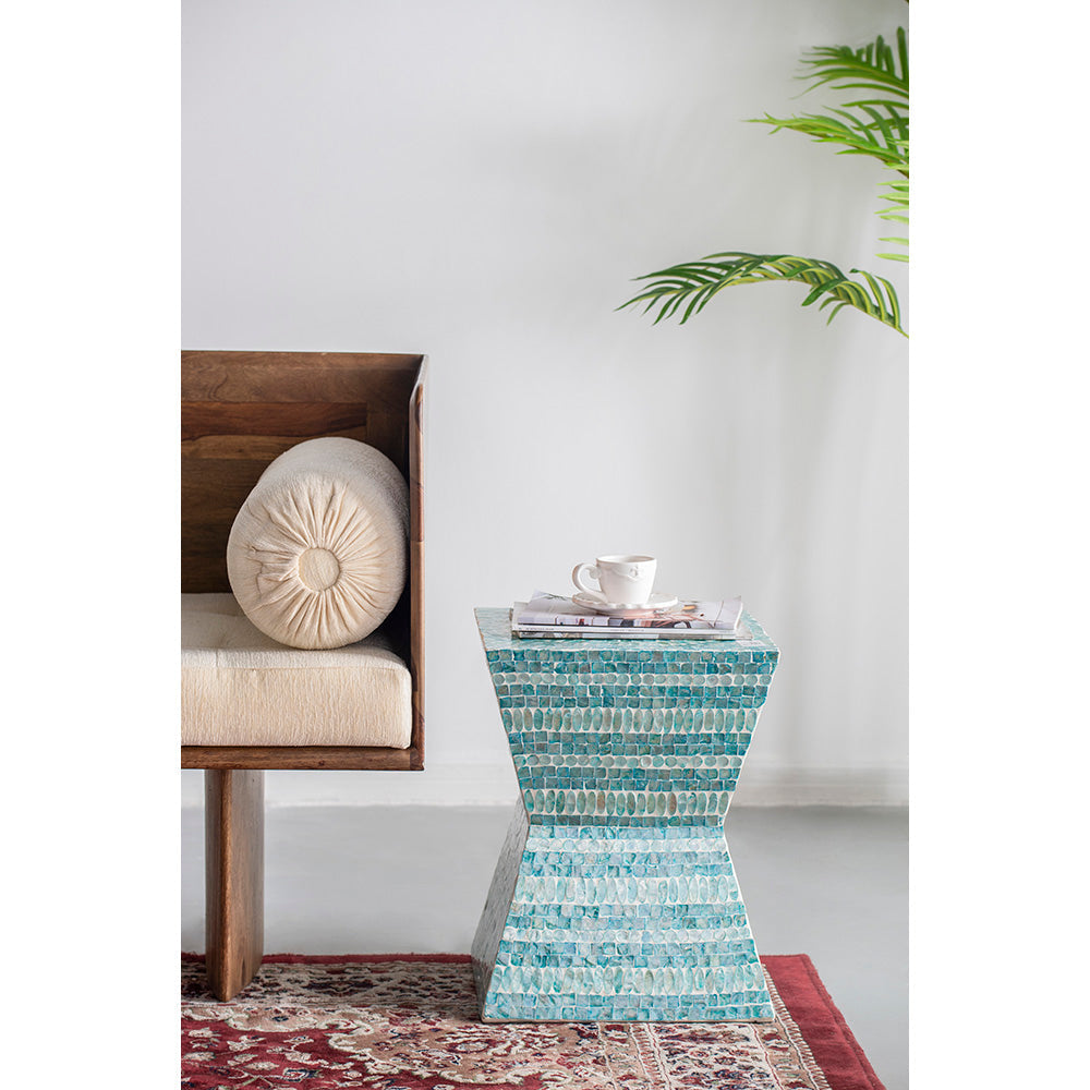 A&B Home 14" x 18" Bundle of 24 Square-Shaped Blue Capiz Pedestal Stool