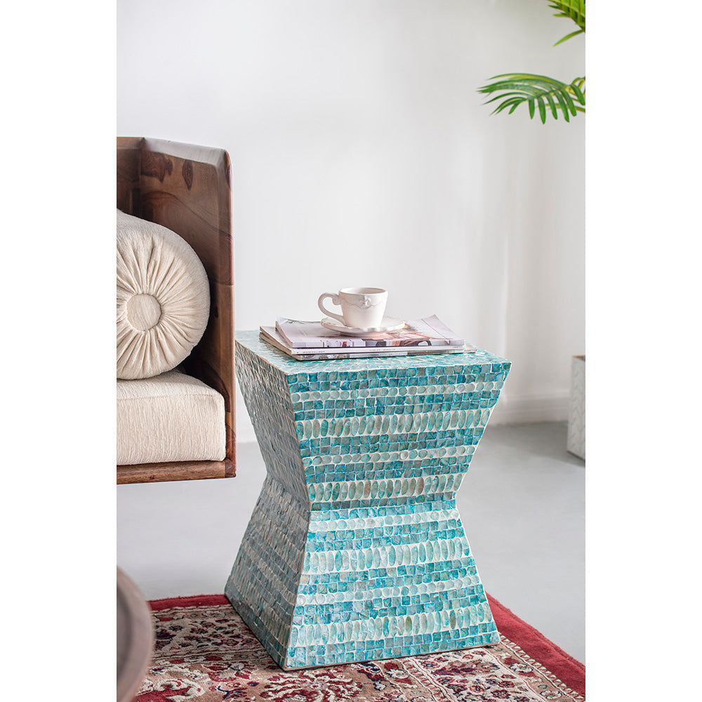A&B Home 14" x 18" Bundle of 24 Square-Shaped Blue Capiz Pedestal Stool