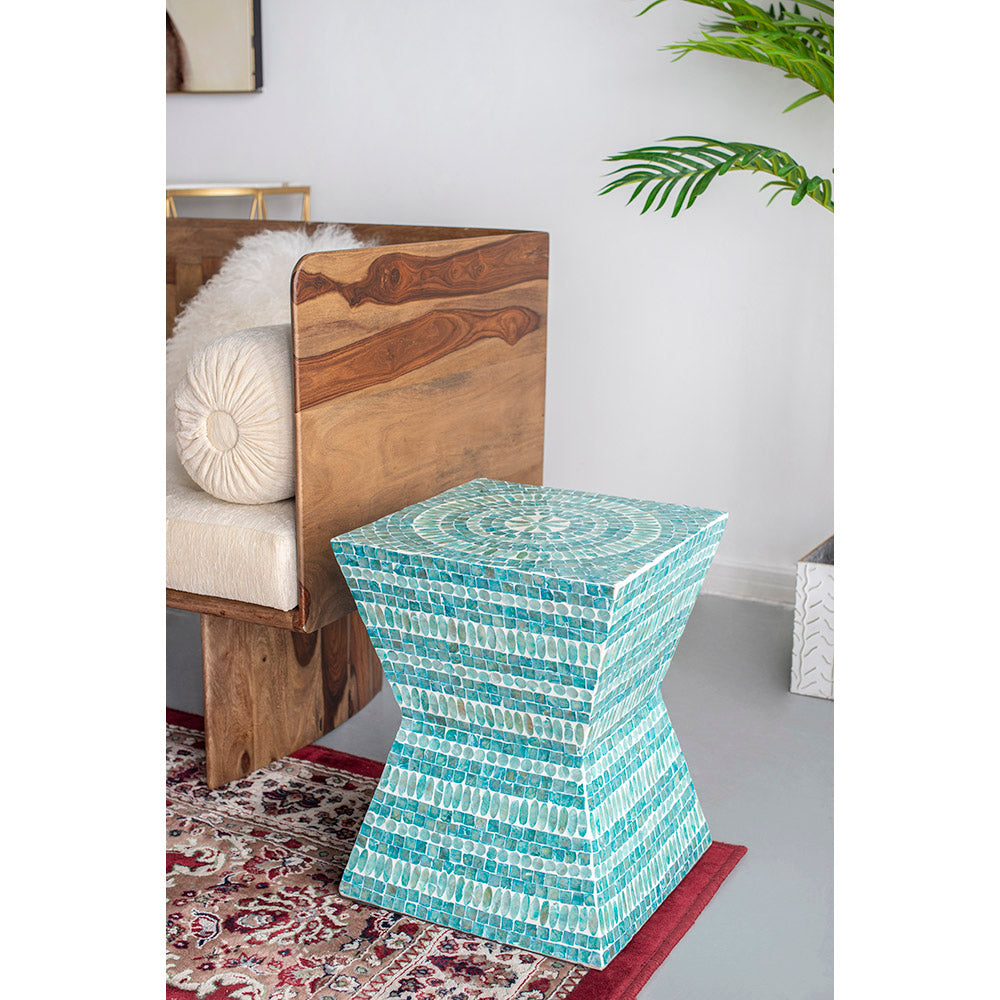 A&B Home 14" x 18" Bundle of 24 Square-Shaped Blue Capiz Pedestal Stool