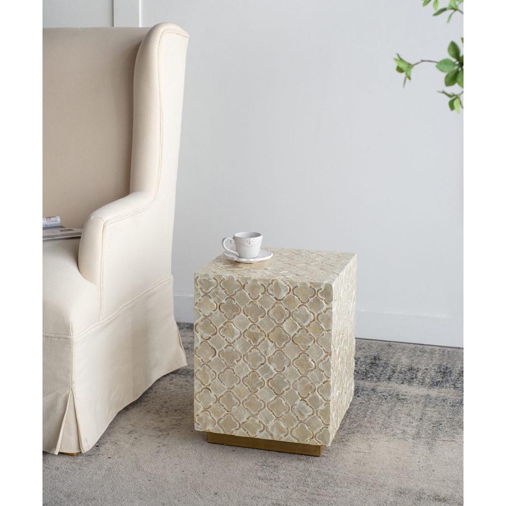 A&B Home 14" x 18" Bundle of 24 Square-Shaped Brass Base Cream Capiz Stool