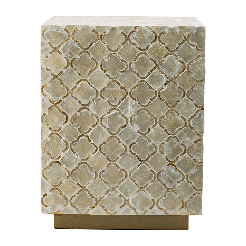 A&B Home 14" x 18" Bundle of 24 Square-Shaped Brass Base Cream Capiz Stool