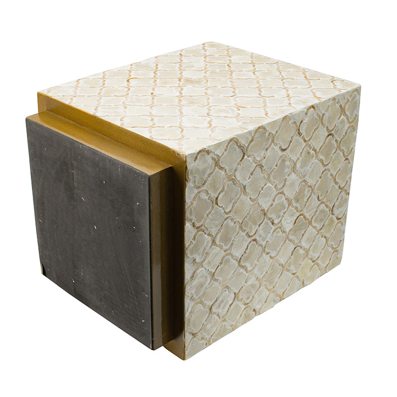 A&B Home 14" x 18" Bundle of 24 Square-Shaped Brass Base Cream Capiz Stool