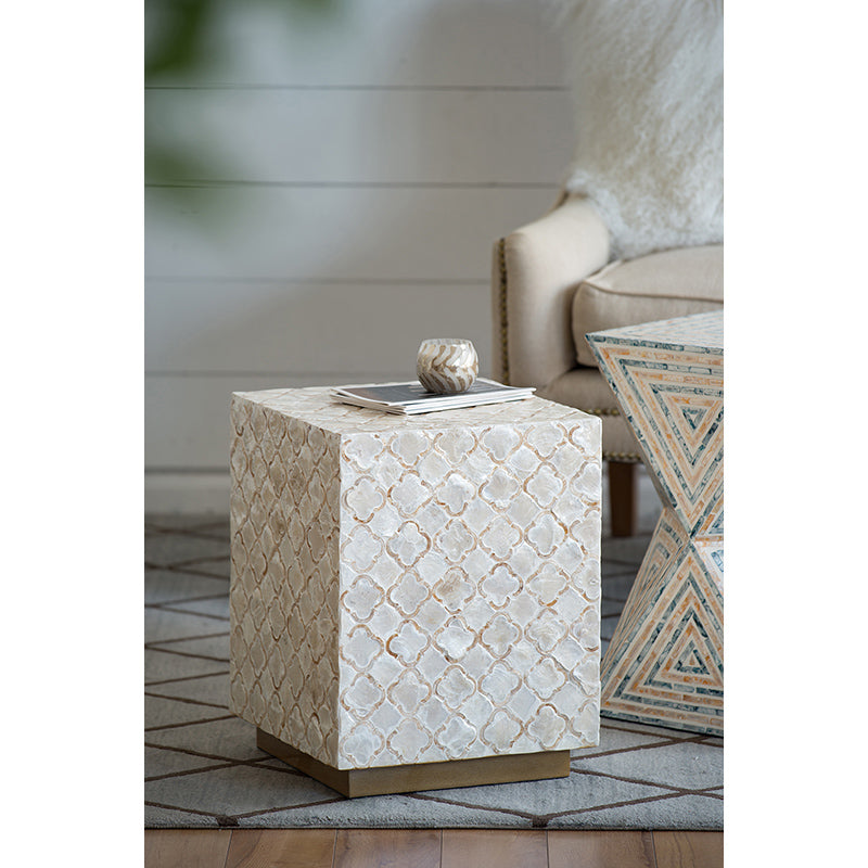 A&B Home 14" x 18" Bundle of 24 Square-Shaped Brass Base Cream Capiz Stool