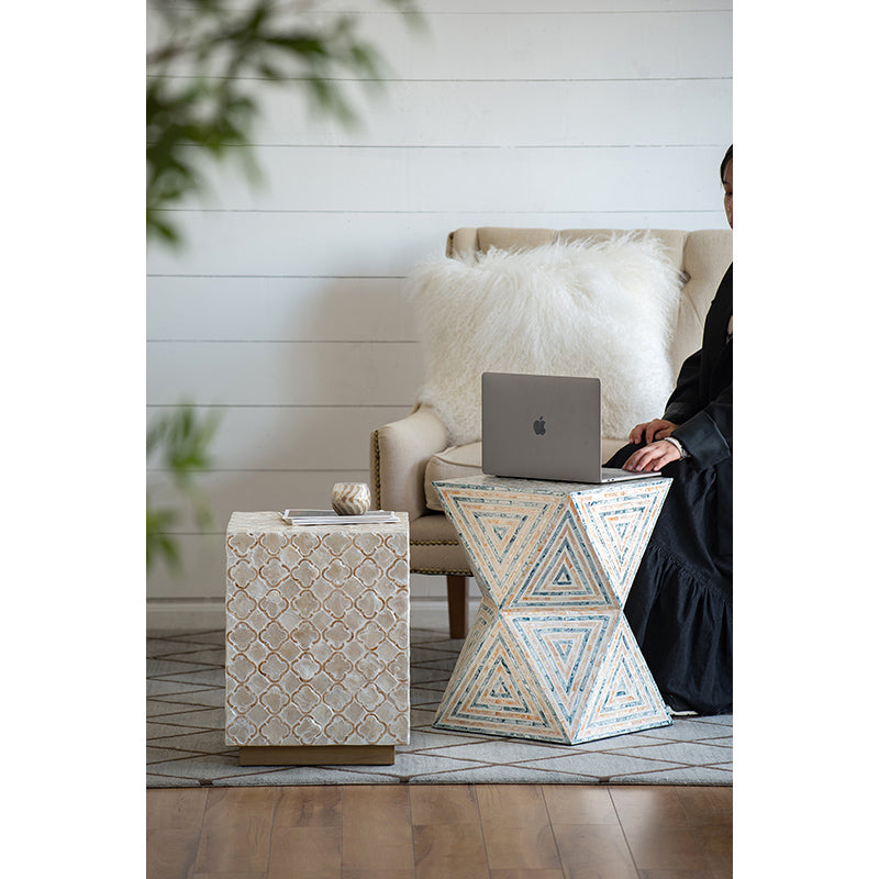 A&B Home 14" x 18" Bundle of 24 Square-Shaped Brass Base Cream Capiz Stool