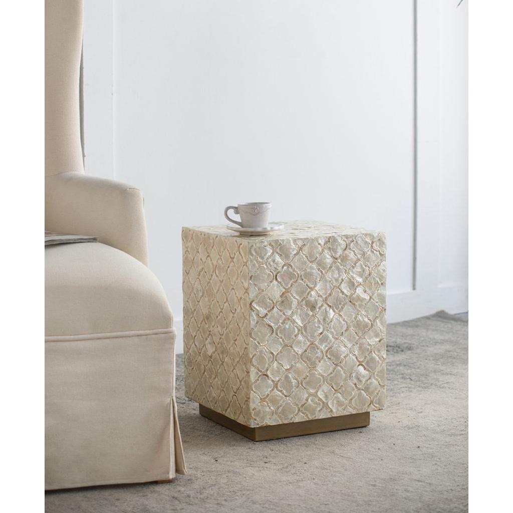 A&B Home 14" x 18" Bundle of 24 Square-Shaped Brass Base Cream Capiz Stool