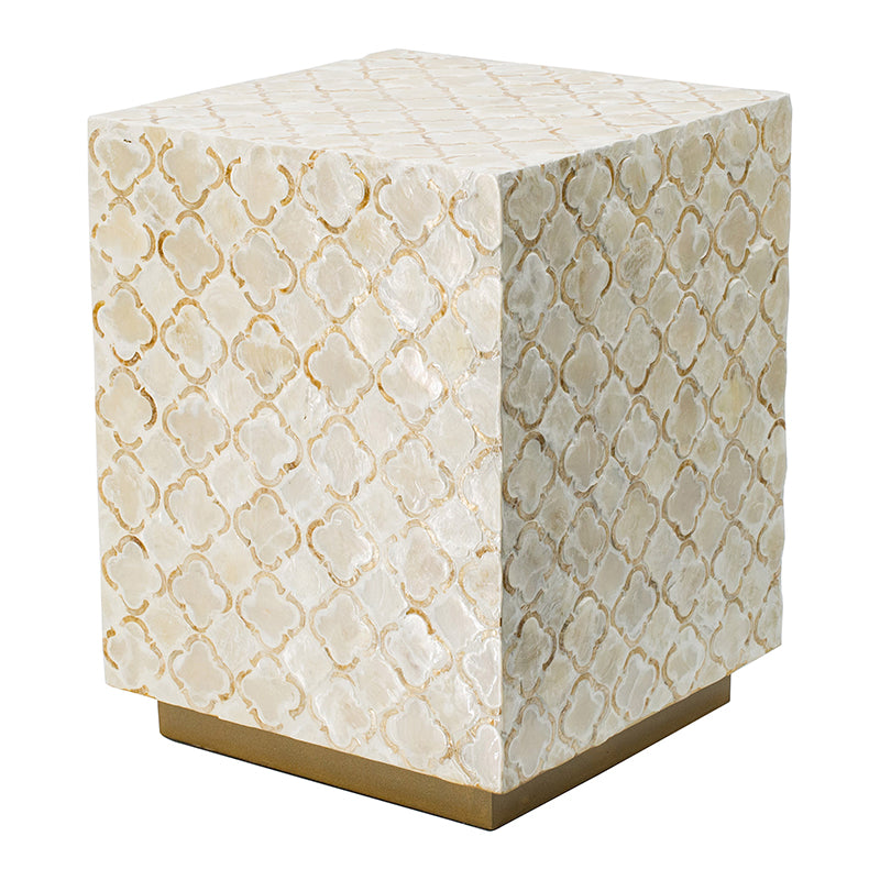 A&B Home 14" x 18" Bundle of 24 Square-Shaped Brass Base Cream Capiz Stool