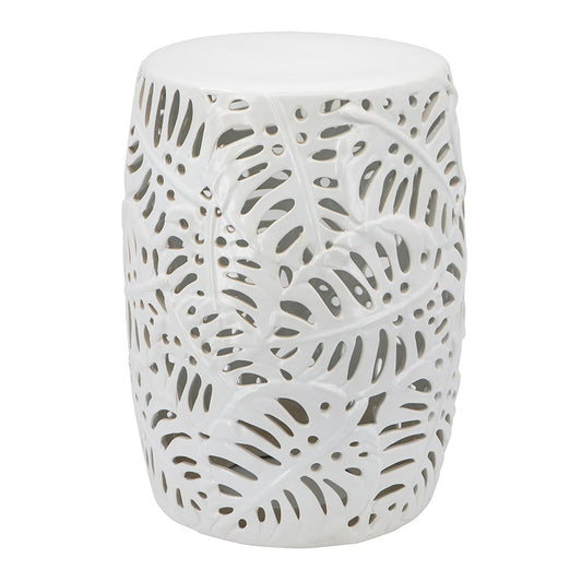 A&B Home 14" x 19" Bundle of 18 Round White Cutout Leaf Pattern Design Pedestal Stool