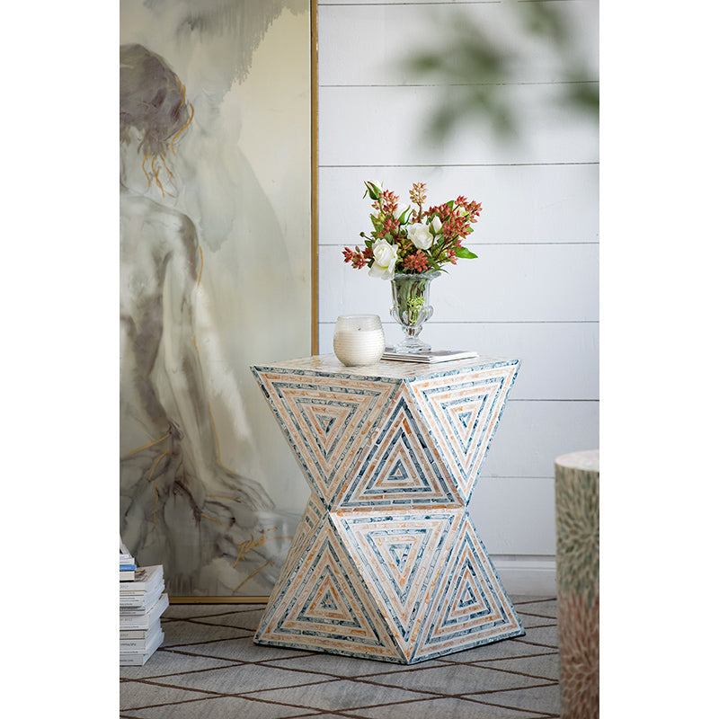 A&B Home 14" x 20" Bundle of 21 Hourglass Multicolored Triangle Design Pedestal Stool