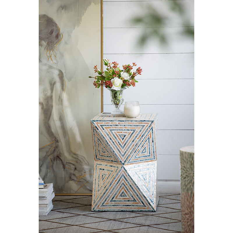 A&B Home 14" x 20" Bundle of 21 Hourglass Multicolored Triangle Design Pedestal Stool