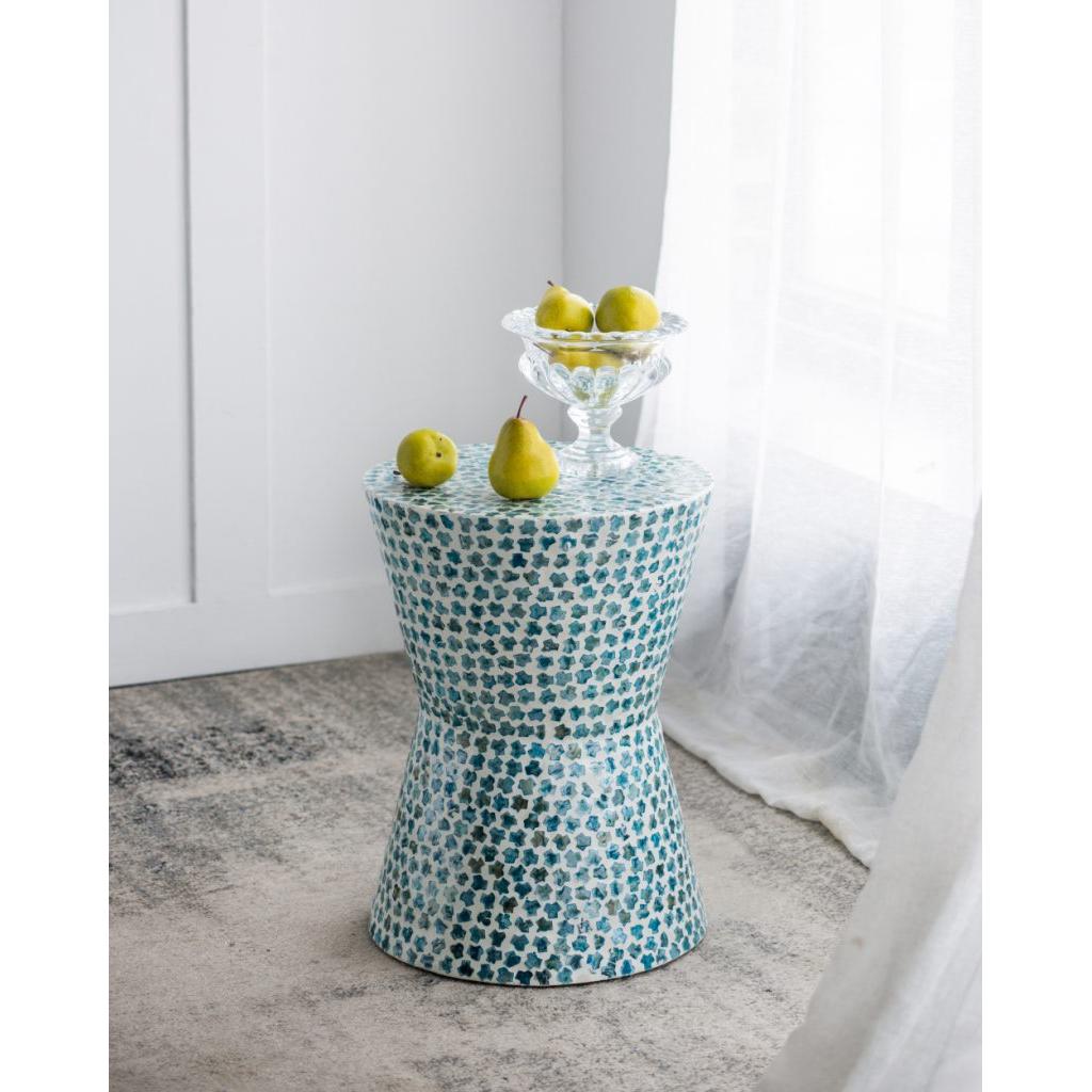 A&B Home 14" x 20" Bundle of 24 Round Blue and White Cylindrical Design Pedestal Stool
