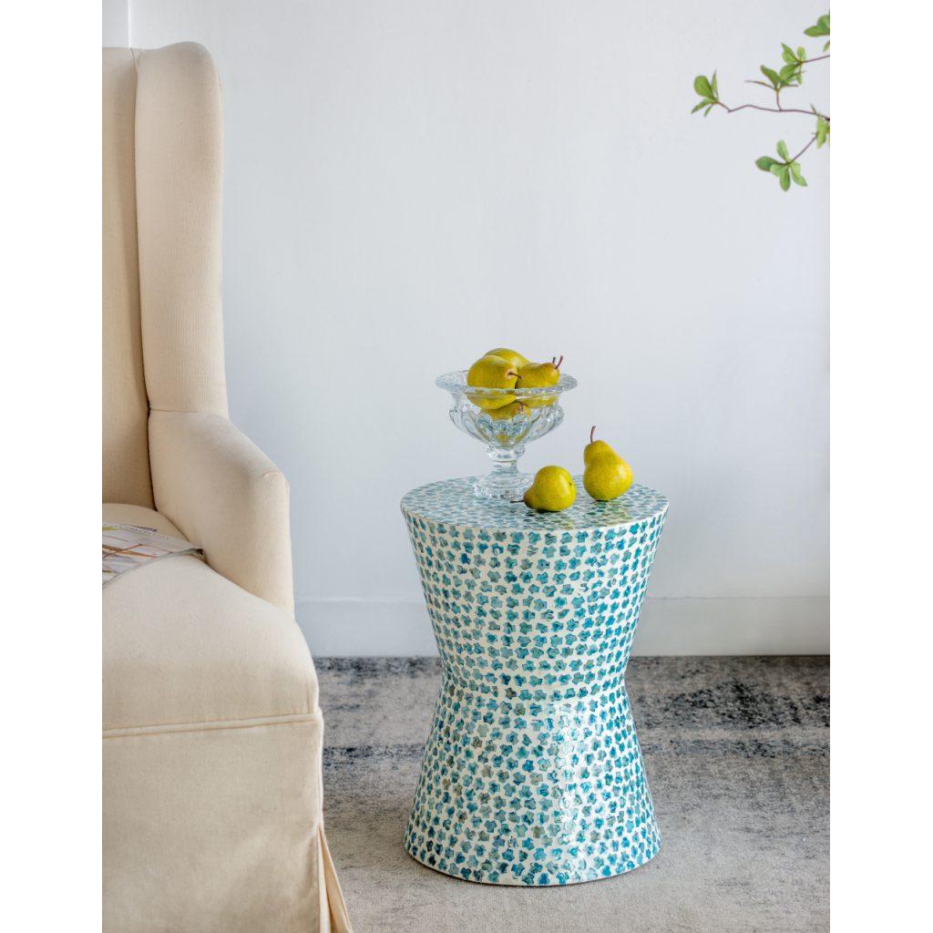 A&B Home 14" x 20" Bundle of 24 Round Blue and White Cylindrical Design Pedestal Stool