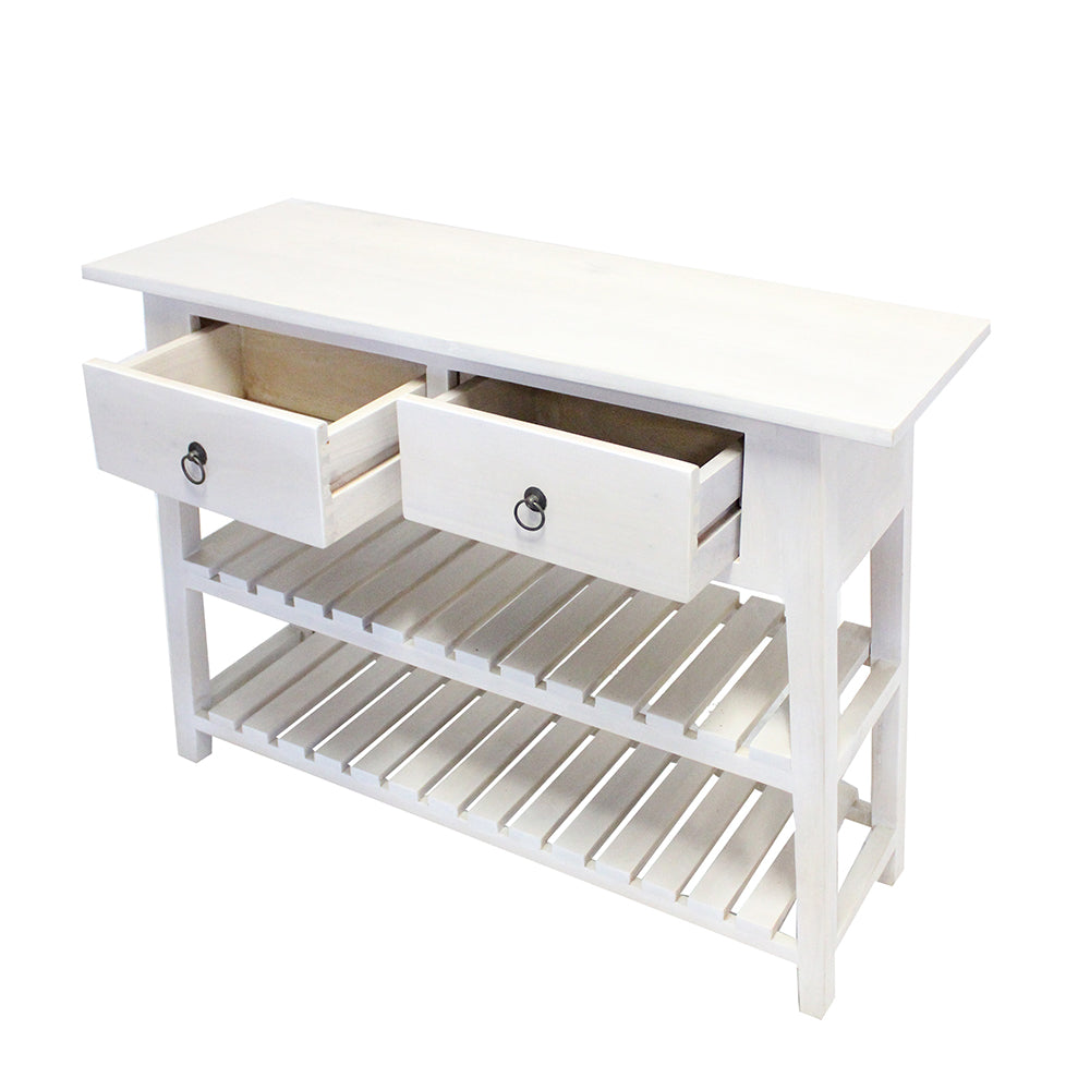 A&B Home 14" x 30" Bundle of 7 Rectangular White Console Table With Shelves and Drawers