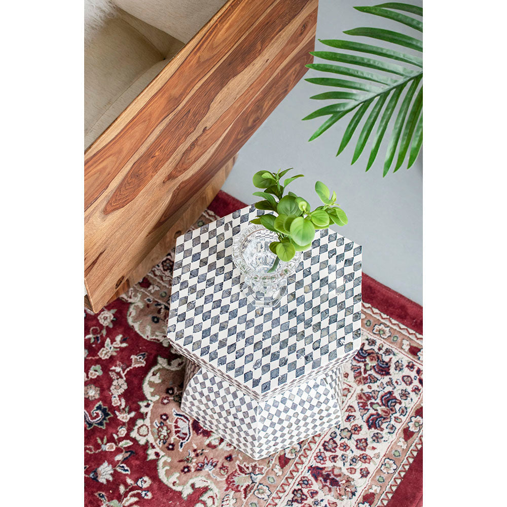 A&B Home 15" x 17" Bundle of 21 Hexagonal Black and White Patterned Pedestal Stool