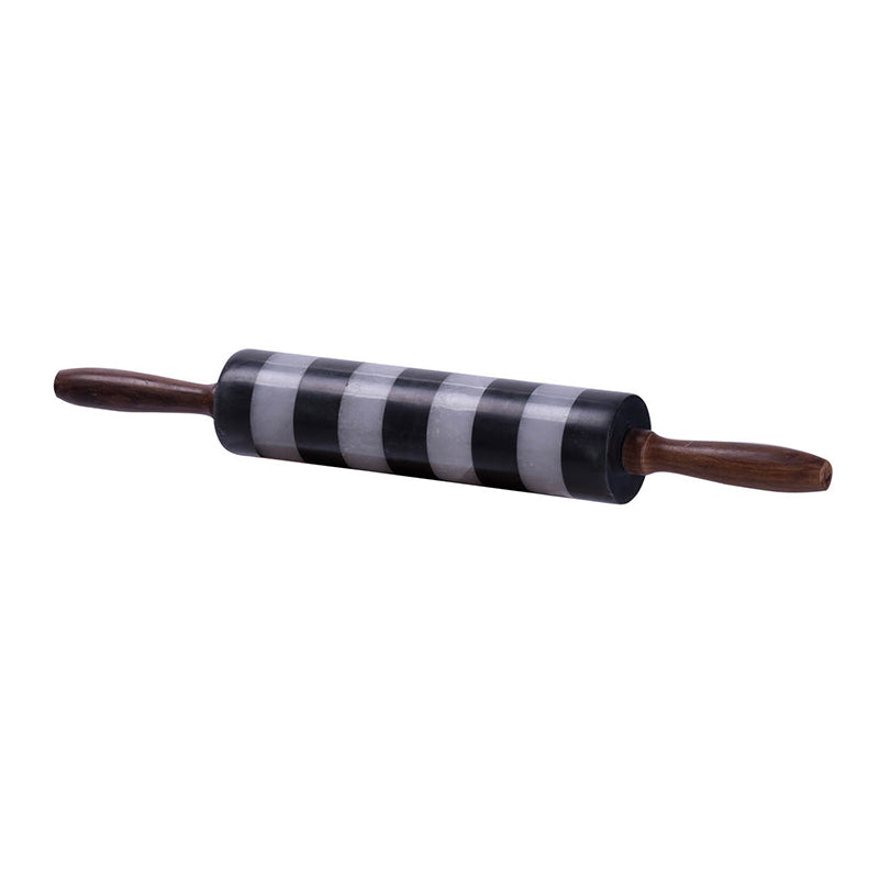 A&B Home 16" Bundle of 49 Black and White Monochrome Marble Base With Wooden Handle Rolling Pin