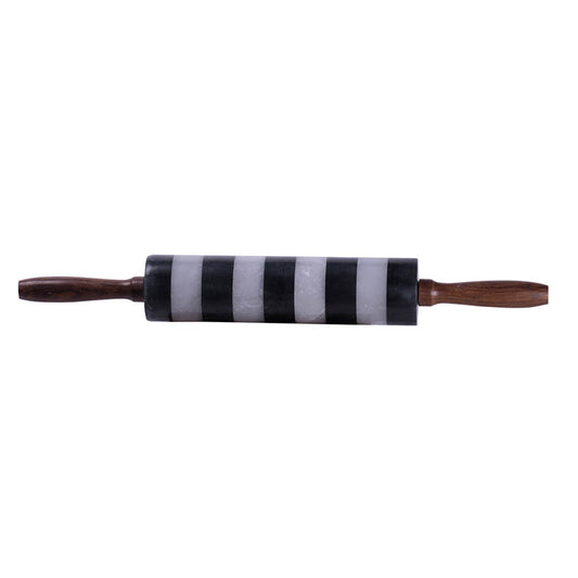 A&B Home 16" Bundle of 49 Black and White Monochrome Marble Base With Wooden Handle Rolling Pin