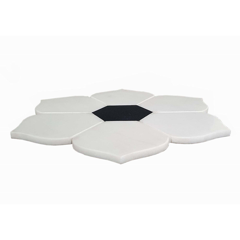 A&B Home 16" x 16" Bundle of 14 Flower Shaped White Marble Cheese Board With Rotating Lazy Susan