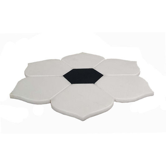 A&B Home 16" x 16" Bundle of 14 Flower Shaped White Marble Cheese Board With Rotating Lazy Susan
