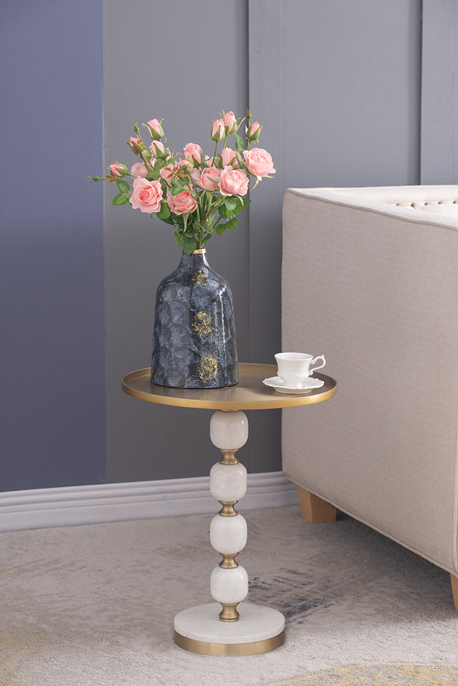 A&B Home 16" x 20" Bundle of 13 Round White and Gold Side Table with Pebbled Stand and Pedestal Base