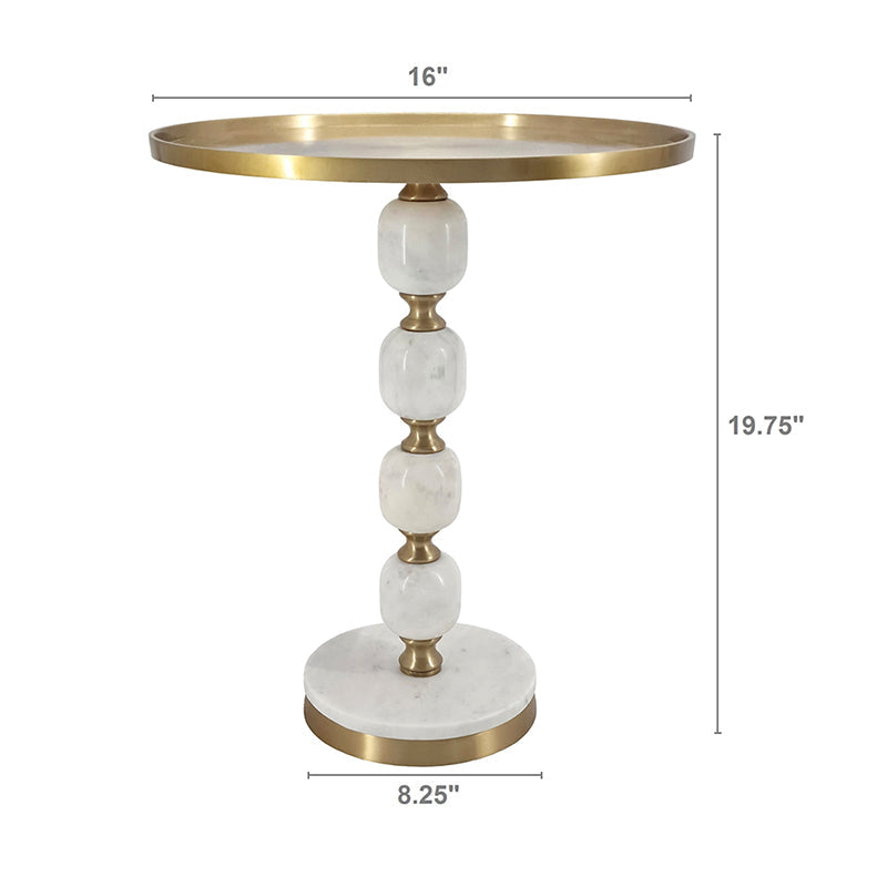 A&B Home 16" x 20" Bundle of 13 Round White and Gold Side Table with Pebbled Stand and Pedestal Base