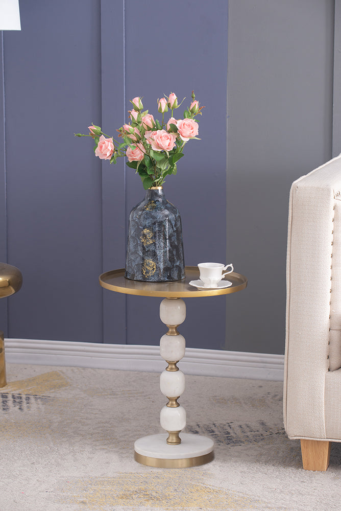 A&B Home 16" x 20" Bundle of 13 Round White and Gold Side Table with Pebbled Stand and Pedestal Base