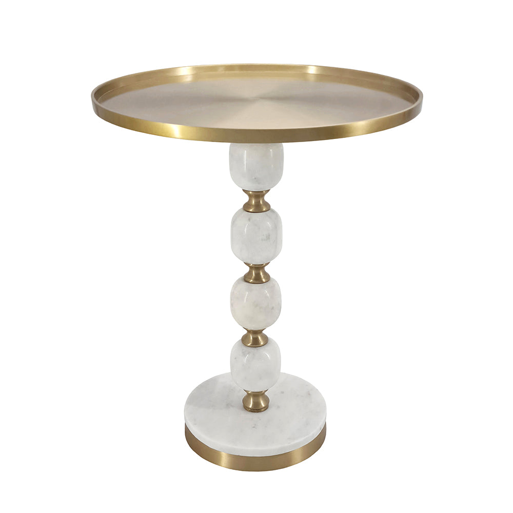 A&B Home 16" x 20" Bundle of 13 Round White and Gold Side Table with Pebbled Stand and Pedestal Base