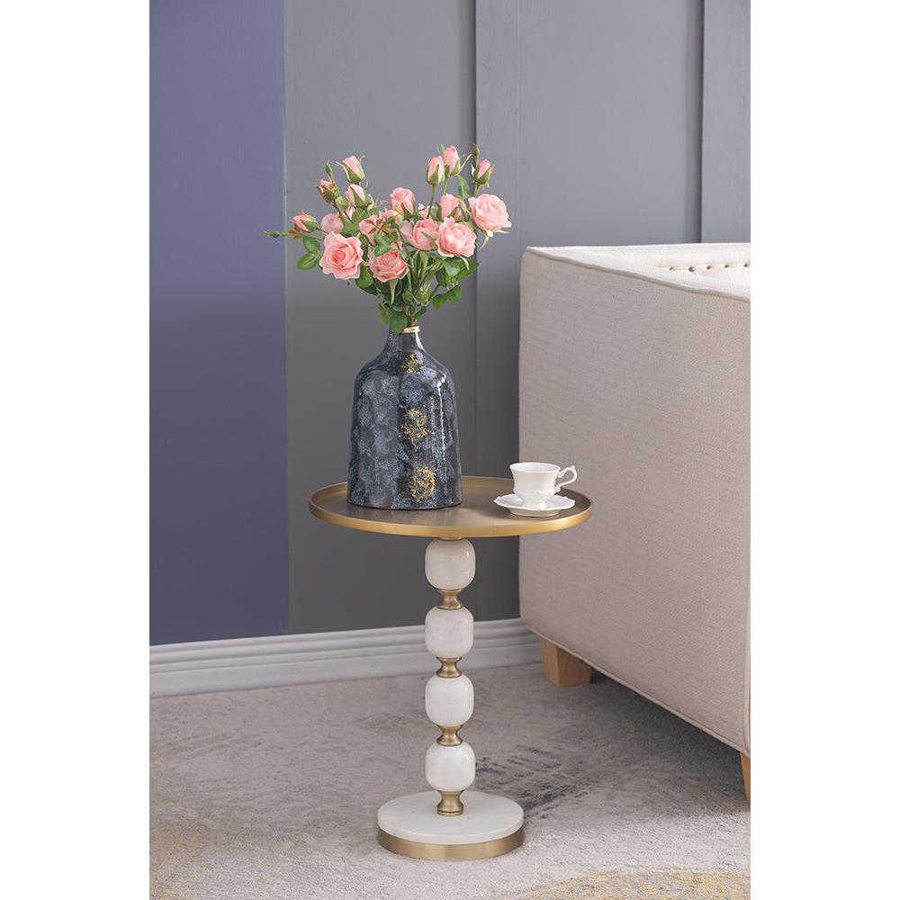 A&B Home 16" x 20" Bundle of 15 Round White and Gold Side Table with Pebbled Stand and Pedestal Base