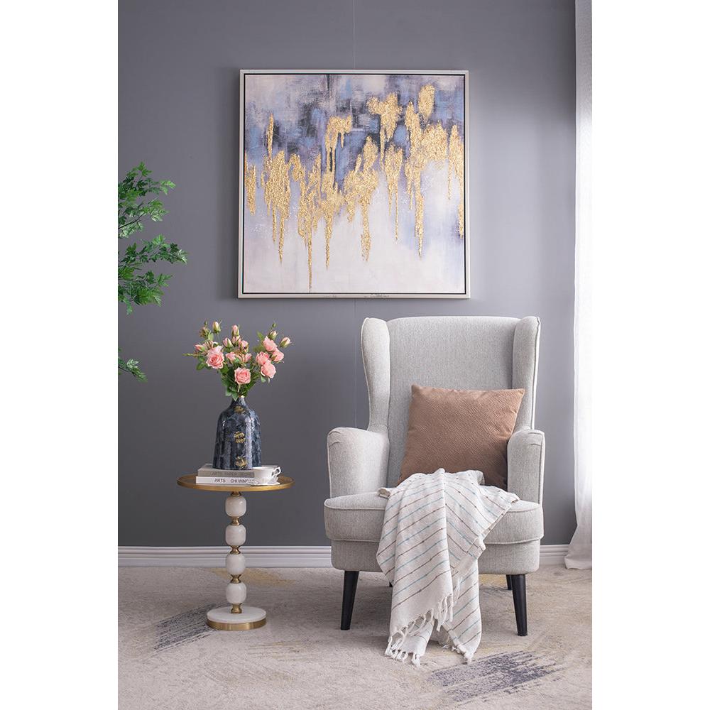A&B Home 16" x 20" Bundle of 15 Round White and Gold Side Table with Pebbled Stand and Pedestal Base