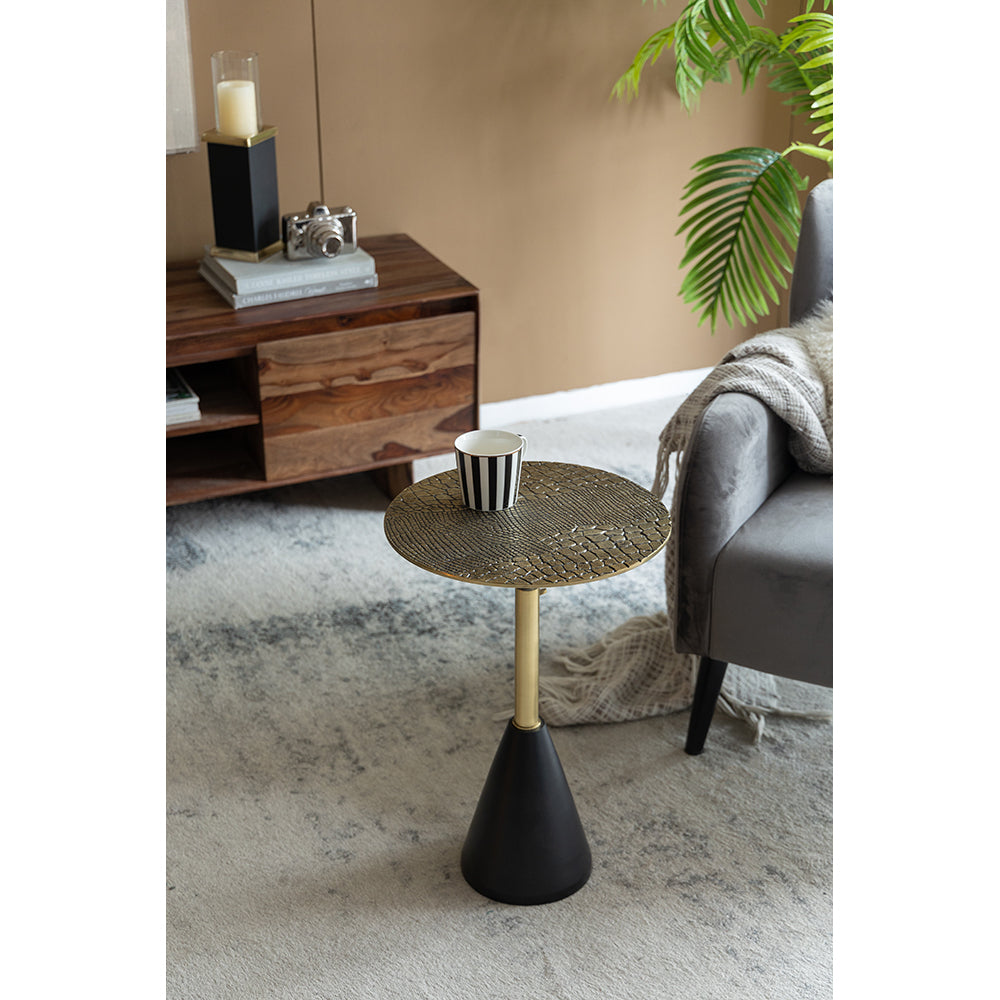A&B Home 16" x 20" Bundle of 16 Round Gold Croco Design Tabletop With Black Pedestal Base Accent Table