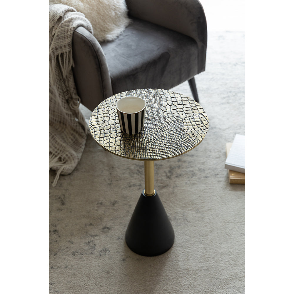 A&B Home 16" x 20" Bundle of 16 Round Gold Croco Design Tabletop With Black Pedestal Base Accent Table