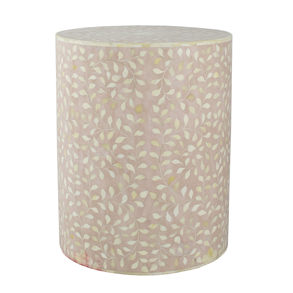 A&B Home 16" x 20" Bundle of 4 Round Pale Pink With Metallic Floral Pattern Side Table