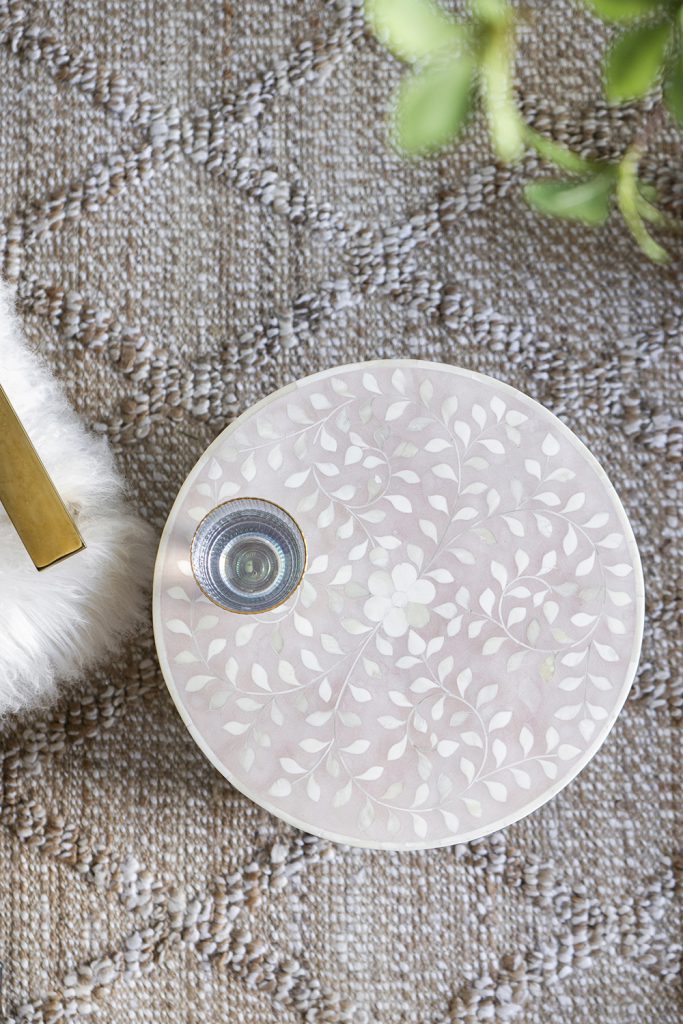 A&B Home 16" x 20" Bundle of 4 Round Pale Pink With Metallic Floral Pattern Side Table