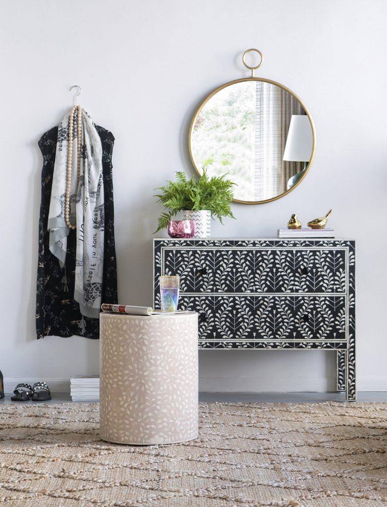 A&B Home 16" x 20" Bundle of 4 Round Pale Pink With Metallic Floral Pattern Side Table