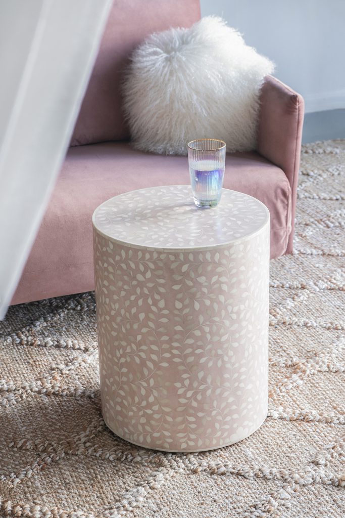 A&B Home 16" x 20" Bundle of 4 Round Pale Pink With Metallic Floral Pattern Side Table