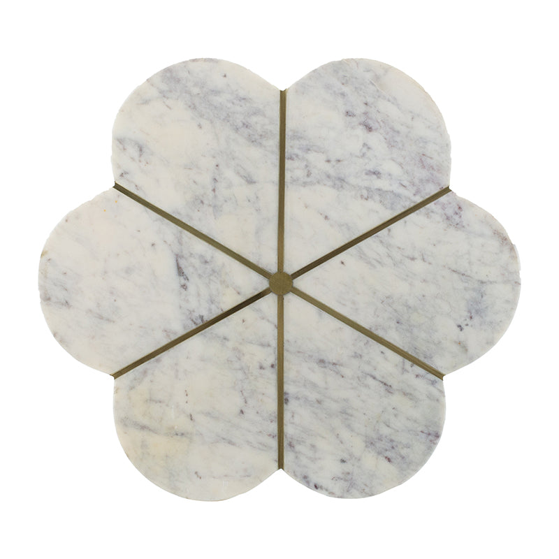 A&B Home 16" x 22" Bundle of 12 Brass Inlay Flower-Shaped Tabletop With White Marble Base