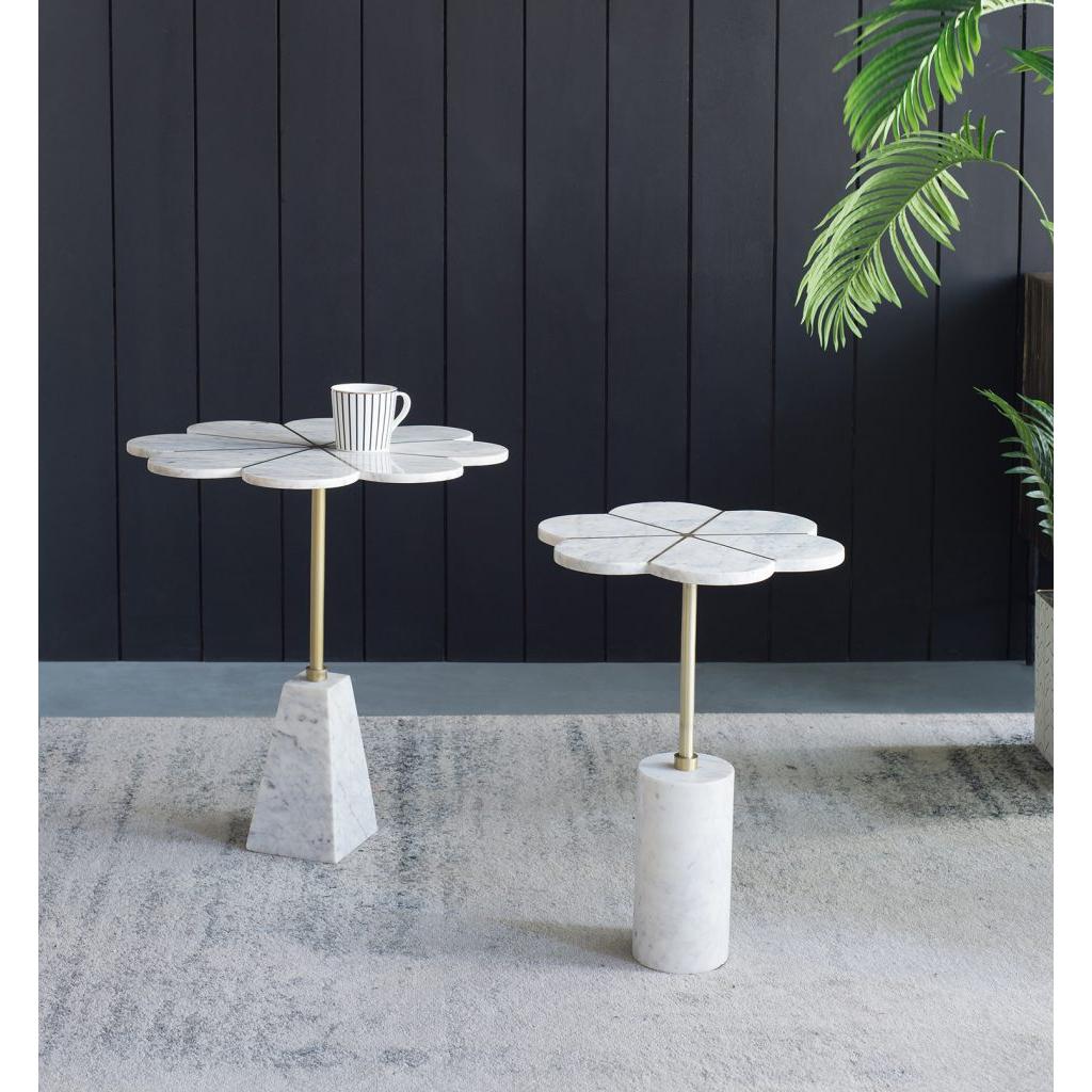 A&B Home 16" x 22" Bundle of 15 Brass Inlay Flower-Shaped Tabletop With White Marble Base