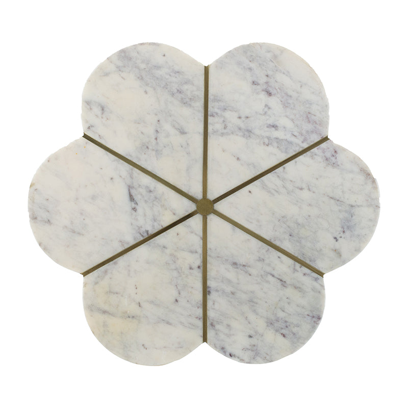 A&B Home 16" x 22" Bundle of 15 Brass Inlay Flower-Shaped Tabletop With White Marble Base