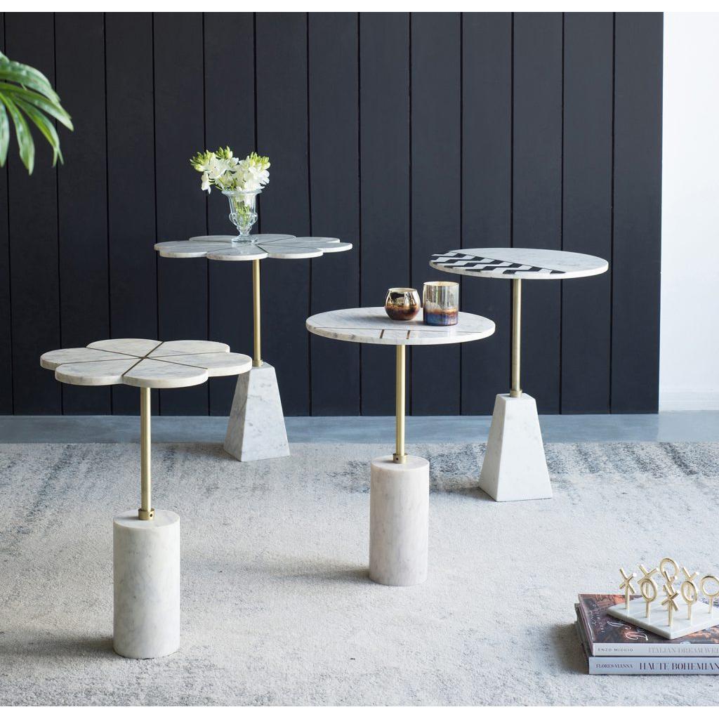 A&B Home 16" x 22" Bundle of 15 Brass Inlay Flower-Shaped Tabletop With White Marble Base